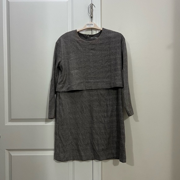 Cos Gray Double Layer Check Dress Size Medium - Picture 1 of 6